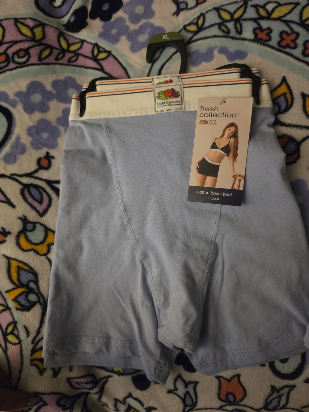 XL NWT Fresh Collection Womens Cotton Boxer Briefs - Light Blue (2-Pack)
